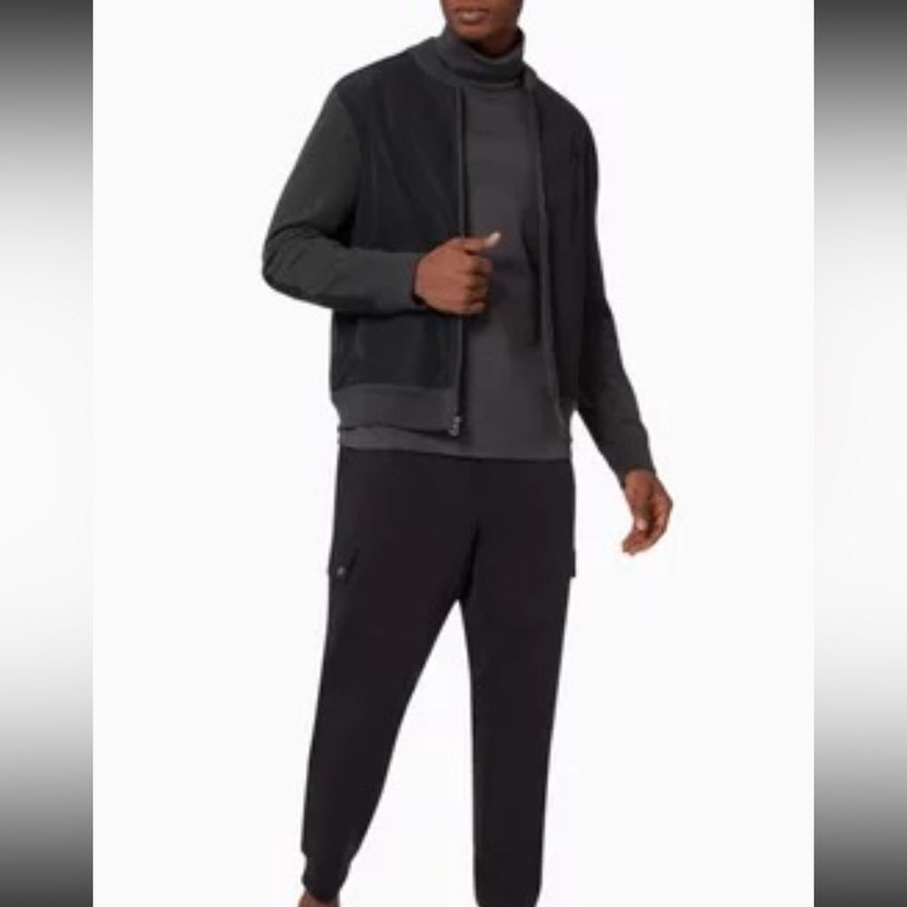 Polo Ralph Lauren men's Gray Black woven/knit hybrid full-zip bomber jacket Sz M